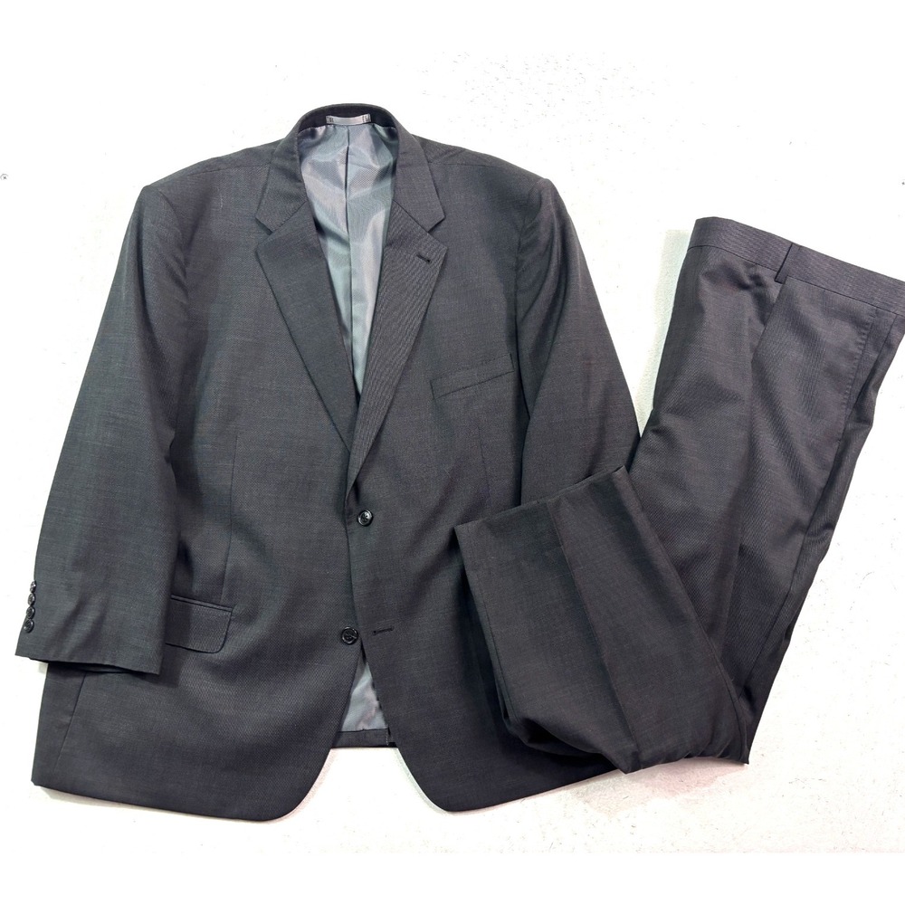 Profilo Uomo 48S 45x29 Charcoal 2pc Pant Suit 100% Wool Pleated Two Button